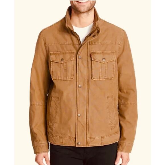 Large Levis  Mens Cotton Canvas Twill Jacket Top with Quilted Liner color TAN - Picture 2 of 6